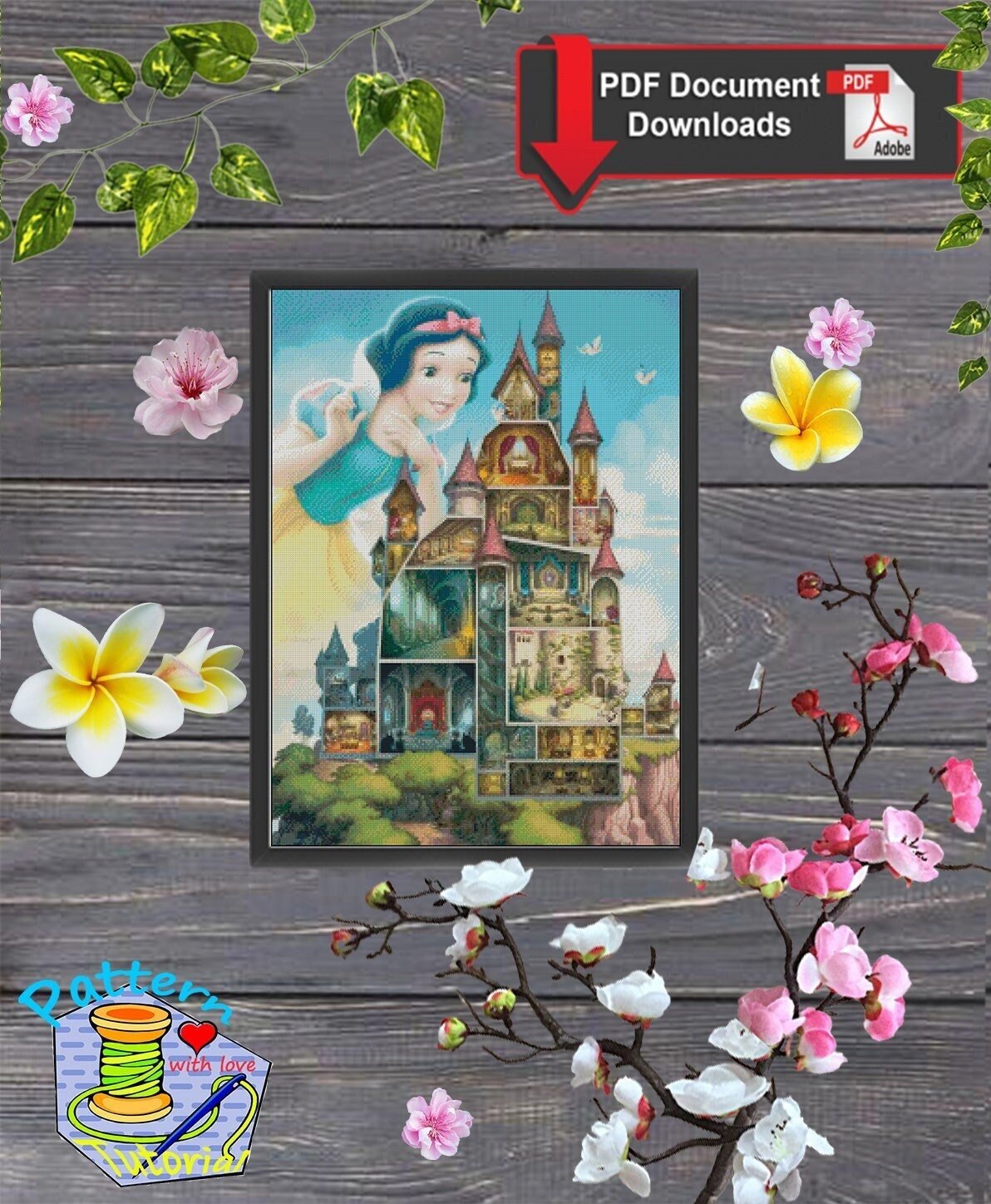 Enchanted Forest Princess Cross Stitch Pattern PDF, Fairytale Castle Princess Embroidery Design, Fantasy Storybook Needlework, 90s cartoons - NuttyHappyHobby