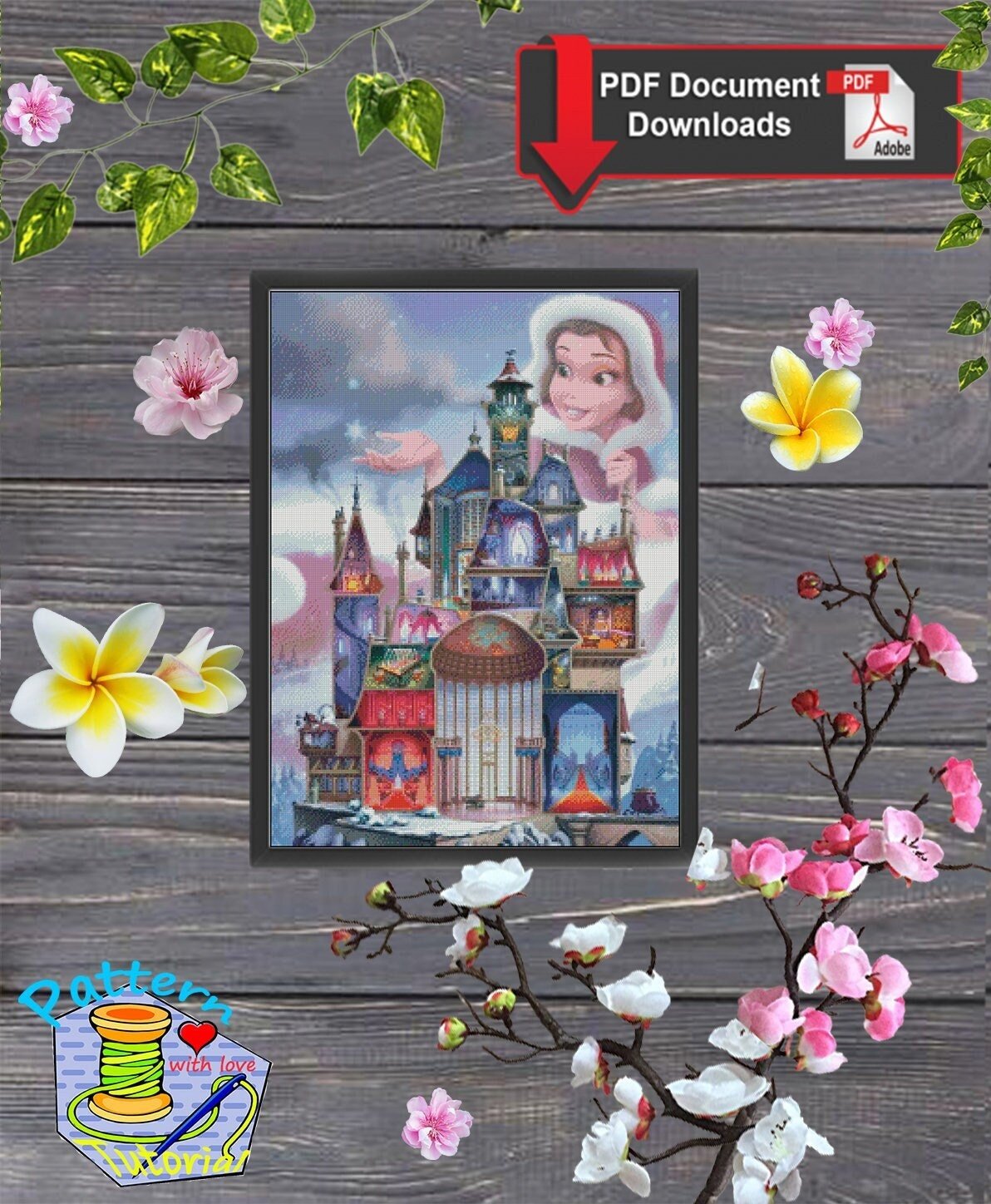 Fairy Tale Castle Cross Stitch Pattern PDF, Princess Castle Embroidery Design, Fantasy Palace Needlepoint Chart, Magical Story Stitch, 90s - NuttyHappyHobby