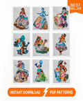 Fairy Tale Princess Cross Stitch Pattern Bundle, Fantasy Princess Collection Embroidery PDF, Storybook Princess Needlework Set Download, 90s - NuttyHappyHobby