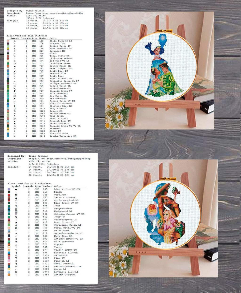 Fairy Tale Princess Cross Stitch Pattern Bundle, Fantasy Princess Collection Embroidery PDF, Storybook Princess Needlework Set Download, 90s - NuttyHappyHobby