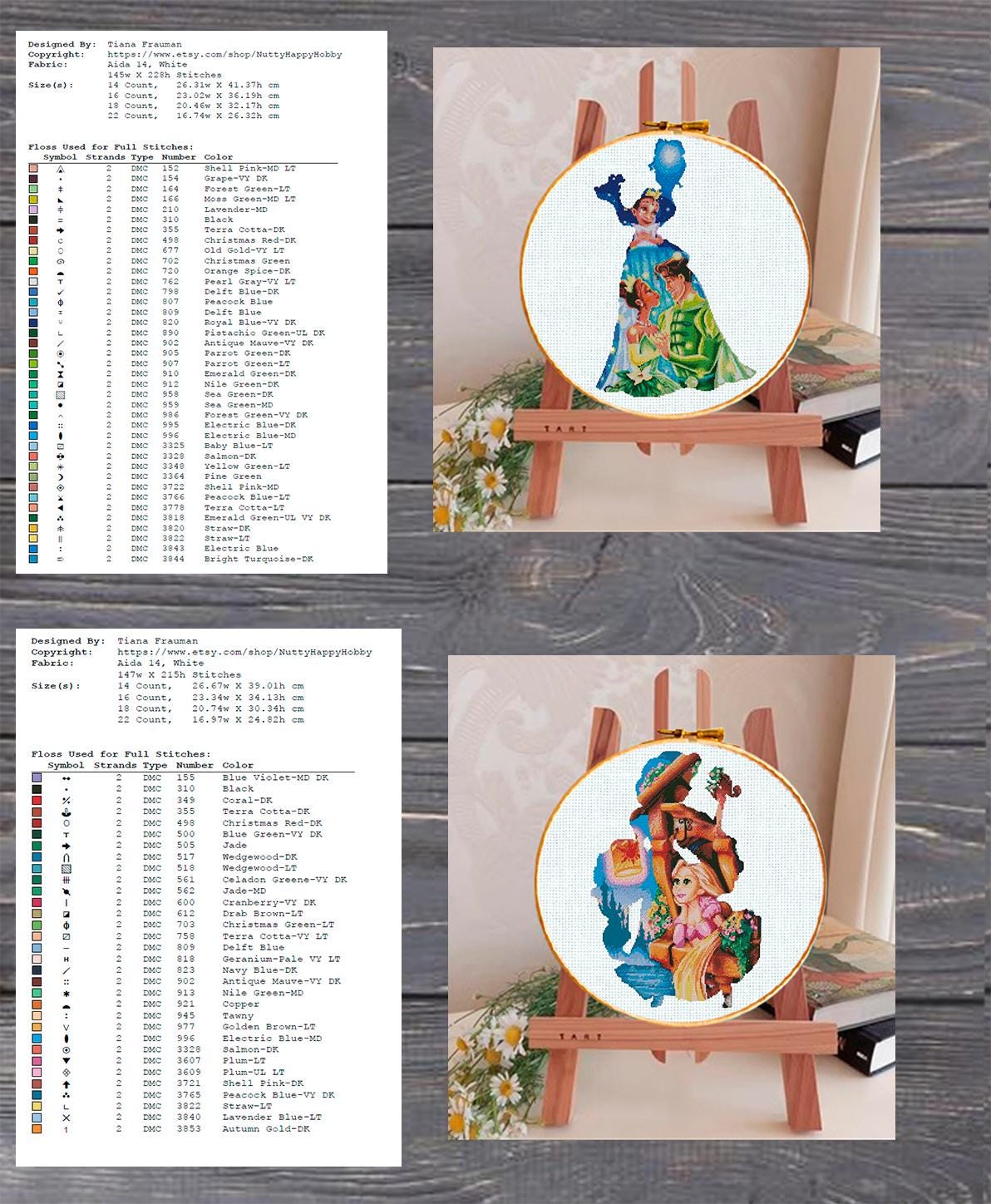 Fairy Tale Princess Cross Stitch Pattern Bundle, Fantasy Princess Collection Embroidery PDF, Storybook Princess Needlework Set Download, 90s - NuttyHappyHobby