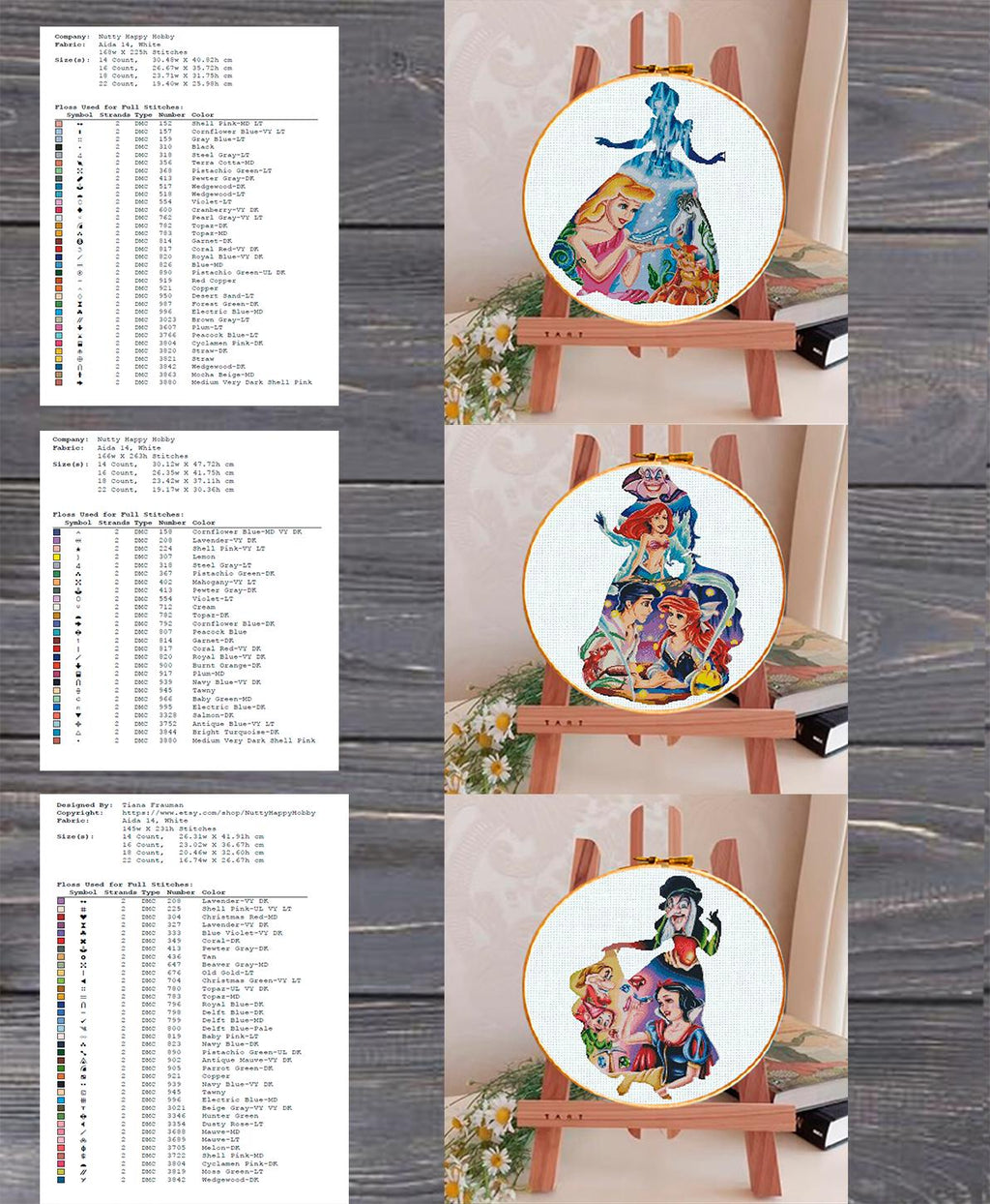 Fairy Tale Princess Cross Stitch Pattern Bundle, Fantasy Princess Collection Embroidery PDF, Storybook Princess Needlework Set Download, 90s - NuttyHappyHobby
