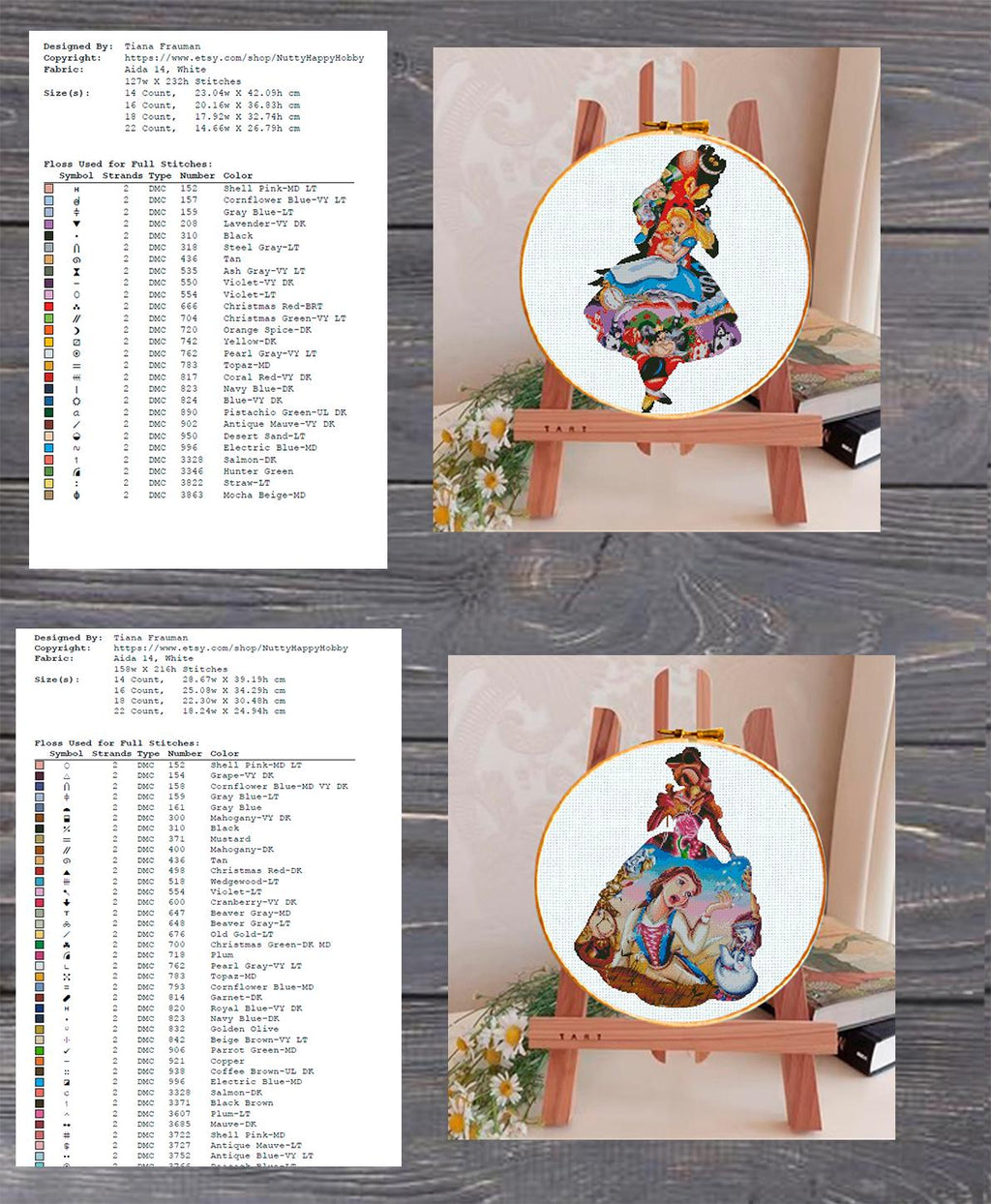 Fairy Tale Princess Cross Stitch Pattern Bundle, Fantasy Princess Collection Embroidery PDF, Storybook Princess Needlework Set Download, 90s - NuttyHappyHobby