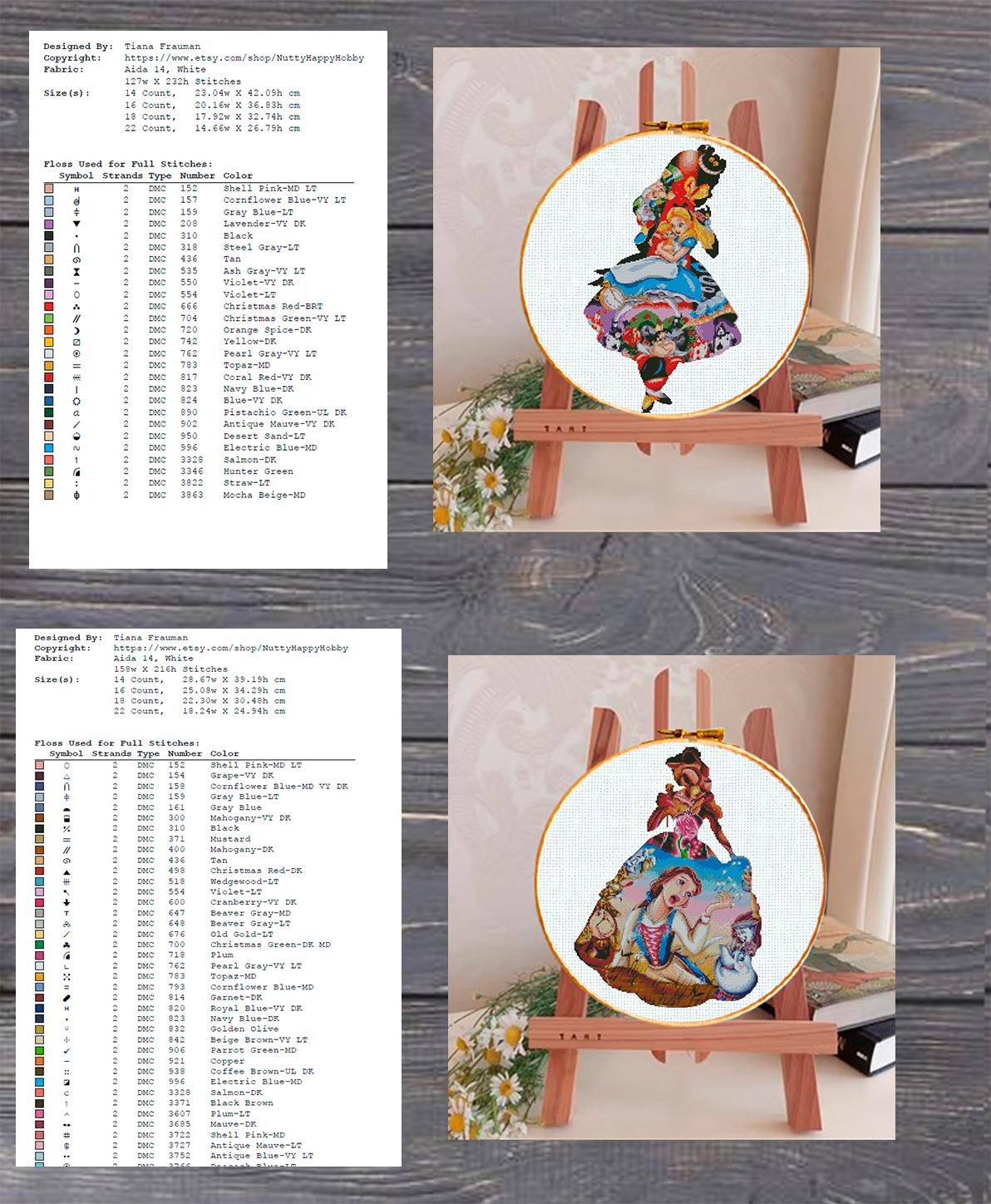 Fairy Tale Princess Cross Stitch Pattern Bundle, Fantasy Princess Collection Embroidery PDF, Storybook Princess Needlework Set Download, 90s - NuttyHappyHobby