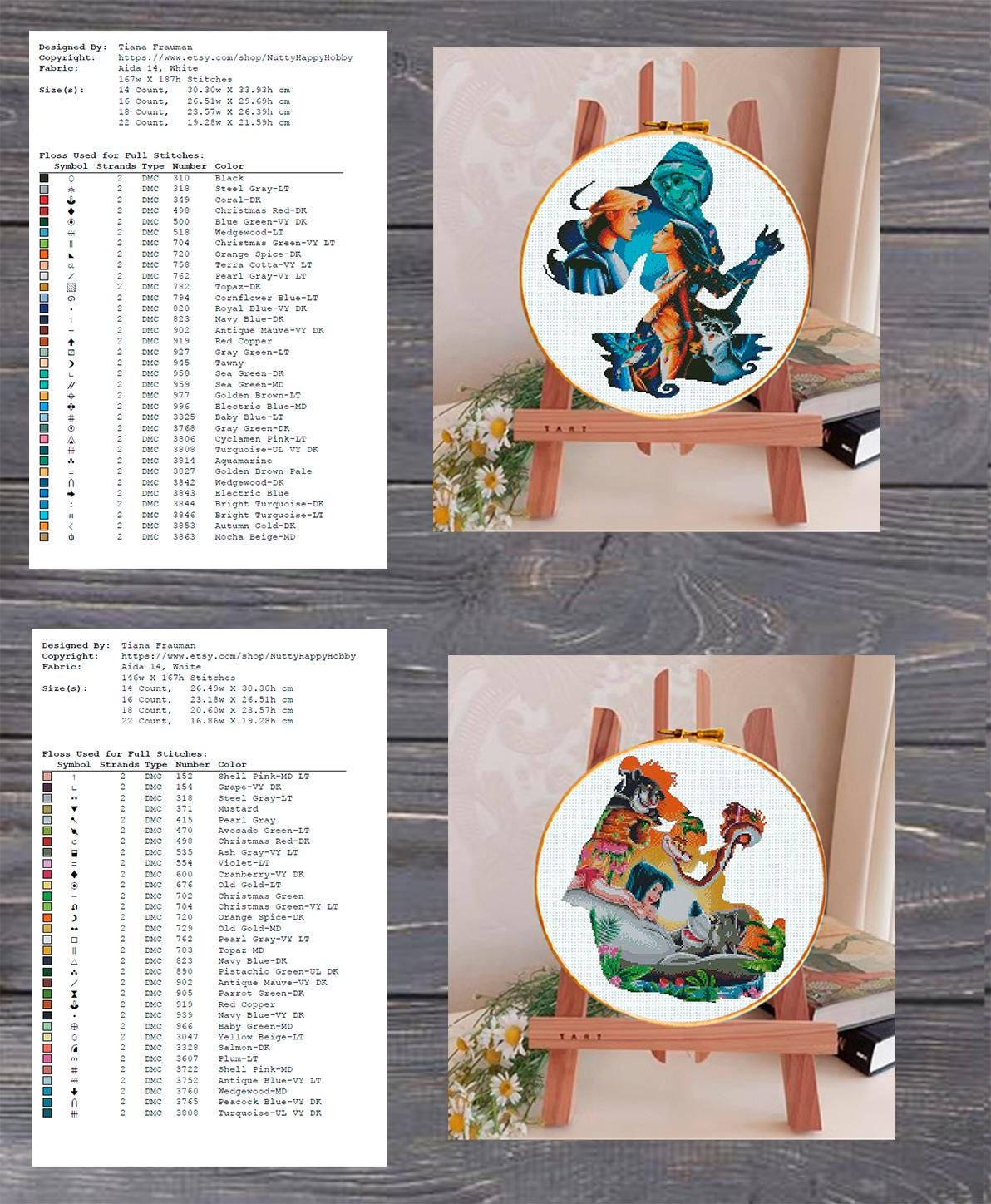 Fairy Tale Princess Cross Stitch Pattern Bundle, Fantasy Princess Collection Embroidery PDF, Storybook Princess Needlework Set Download, 90s - NuttyHappyHobby