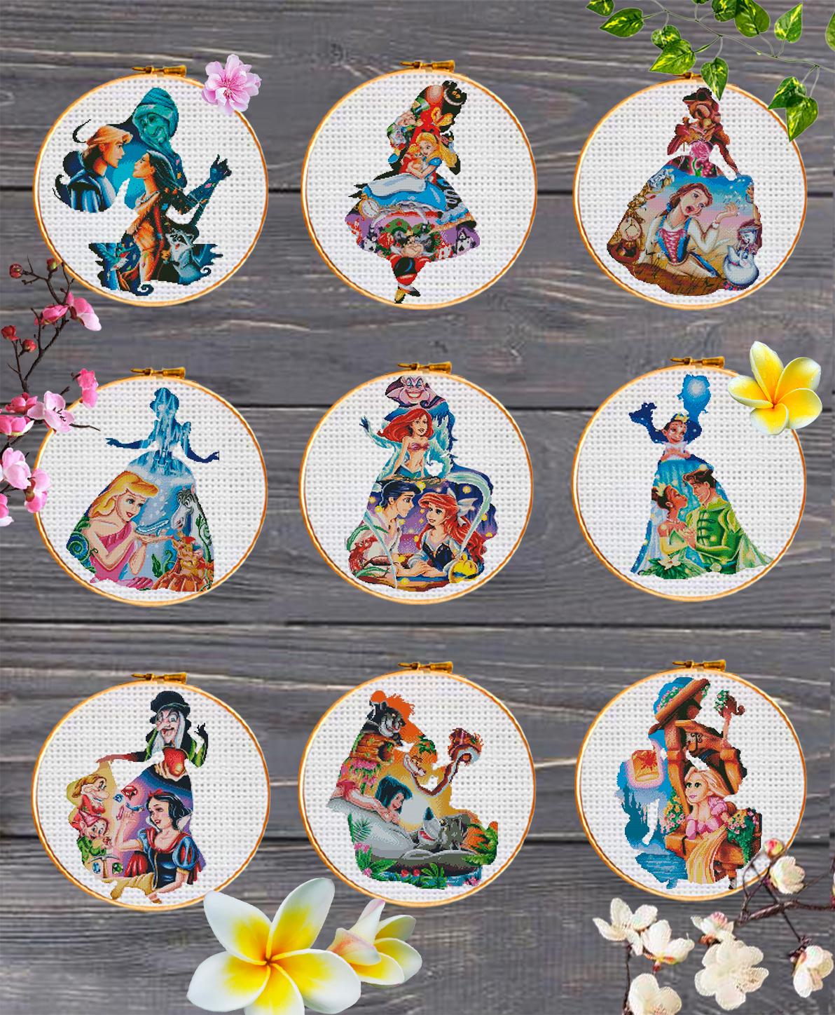 Fairy Tale Princess Cross Stitch Pattern Bundle, Fantasy Princess Collection Embroidery PDF, Storybook Princess Needlework Set Download, 90s - NuttyHappyHobby