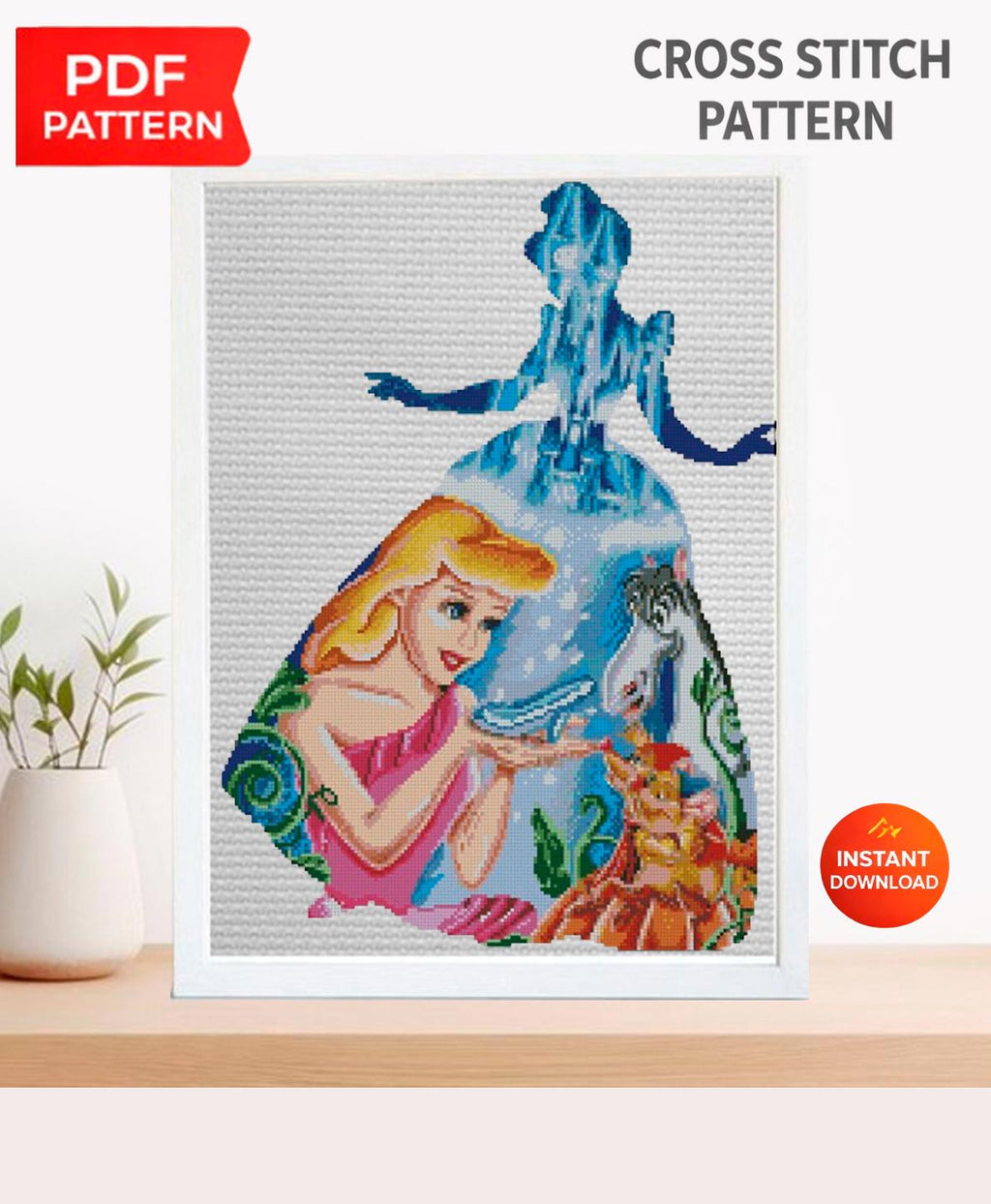 Fairytale Princess Cross Stitch Pattern PDF, Magical Ball Gown Embroidery Design, Fantasy Princess Dress Scene Wall Art, 90s cartoons, baby - NuttyHappyHobby