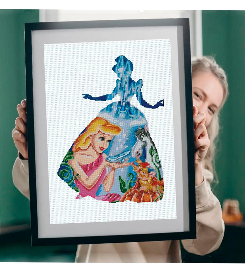 Fairytale Princess Cross Stitch Pattern PDF, Magical Ball Gown Embroidery Design, Fantasy Princess Dress Scene Wall Art, 90s cartoons, baby - NuttyHappyHobby