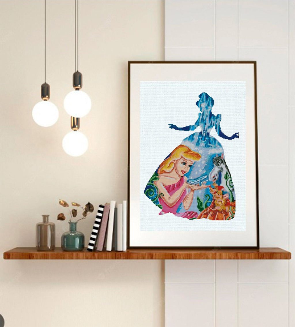 Fairytale Princess Cross Stitch Pattern PDF, Magical Ball Gown Embroidery Design, Fantasy Princess Dress Scene Wall Art, 90s cartoons, baby - NuttyHappyHobby