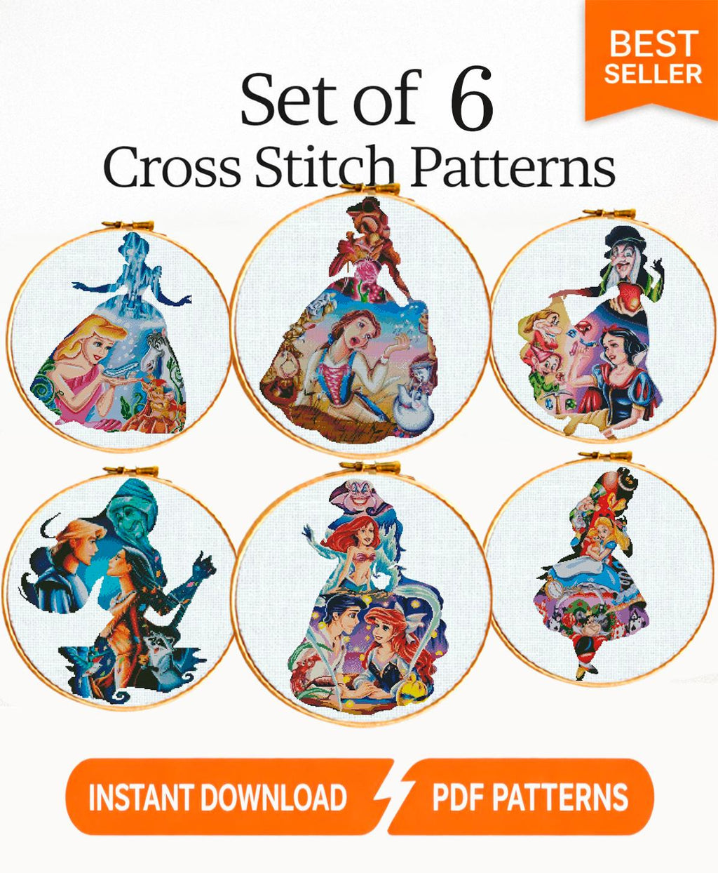Fairytale Princess Silhouette Cross Stitch Pattern PDF, Fantasy Princess Collection Embroidery Design, Storybook Inspired Needlework, 90s - NuttyHappyHobby