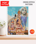 Fairytale Tower Princess Cross Stitch Pattern PDF, Fantasy Castle Princess Embroidery Design, Magical Storybook Needlework, 90s cartoons - NuttyHappyHobby