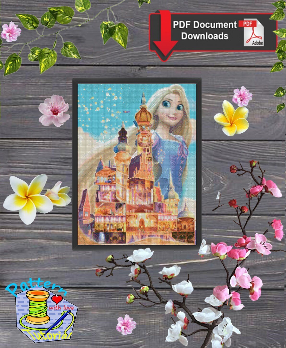 Fairytale Tower Princess Cross Stitch Pattern PDF, Fantasy Castle Princess Embroidery Design, Magical Storybook Needlework, 90s cartoons - NuttyHappyHobby