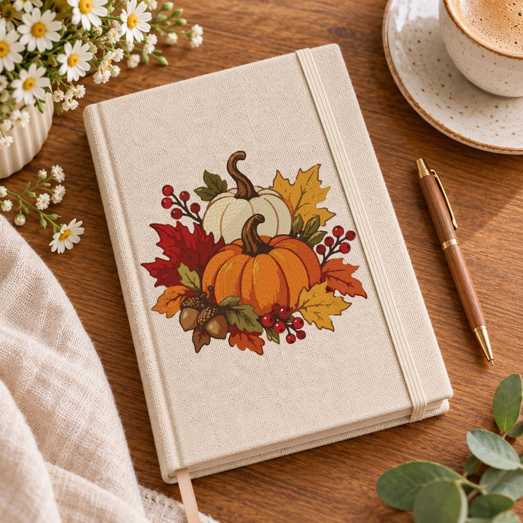Fall Pumpkin Machine Embroidery Design, Orange White Pumpkins Autumn Leaves Acorns, Thanksgiving PES DST JEF, Instant Download - NuttyHappyHobby