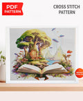 Fantasy Book Cross Stitch Pattern PDF, Magic Book World Embroidery Design, Fairy Tale Landscape Cross Stitch, Fantasy Book Cross Stitch pdf - NuttyHappyHobby