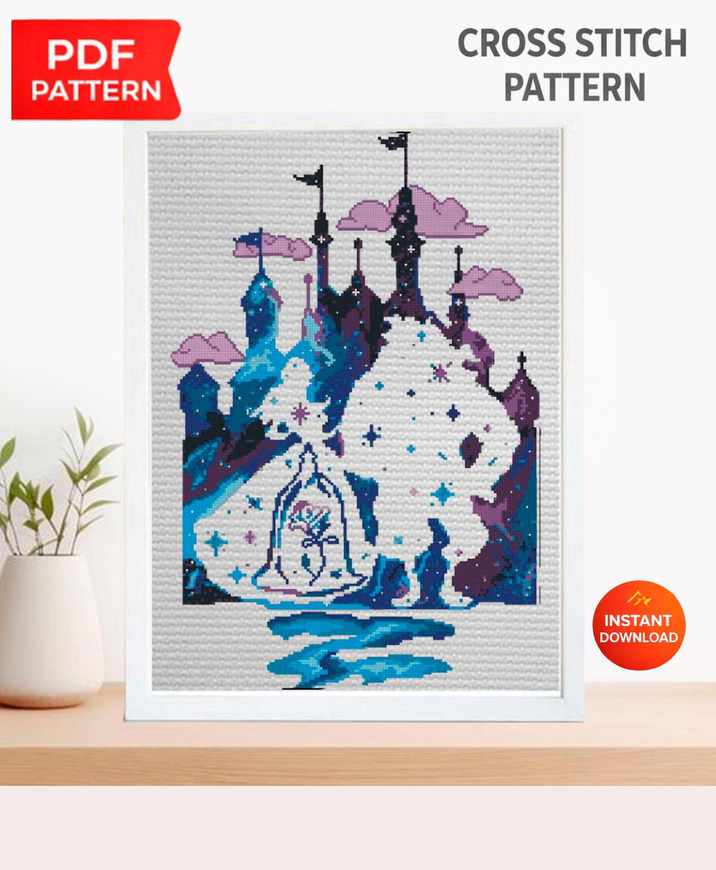 Fantasy Castle Cross Stitch Pattern PDF, Fairy Tale Castle Embroidery Design, Princess Castle Needlework Pattern, Magic Kingdom Cross Stitch - NuttyHappyHobby