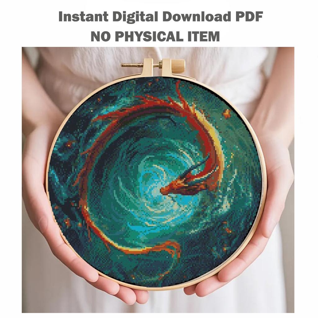 Fantasy Dragon Cross Stitch Pattern PDF, Dragon Embroidery Chart, Modern Counted Cross Stitch Download, Magical Counted Cross Stitch Chart - NuttyHappyHobby