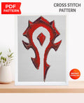 Fantasy Faction Emblem Cross Stitch Pattern PDF, Horde Style Gamer Embroidery Design, MMORPG Inspired Symbol Needlepoint Chart, download - NuttyHappyHobby