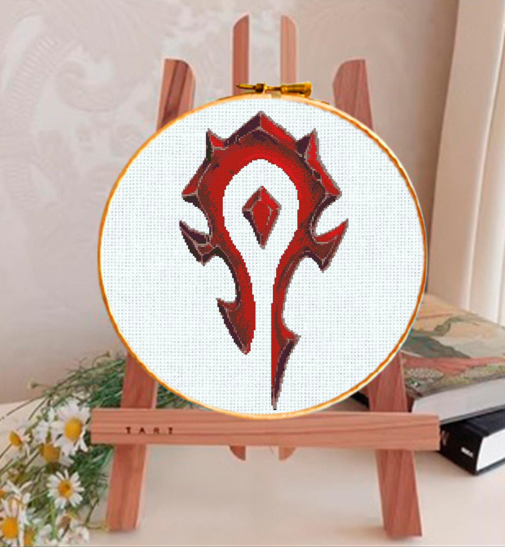 Fantasy Faction Emblem Cross Stitch Pattern PDF, Horde Style Gamer Embroidery Design, MMORPG Inspired Symbol Needlepoint Chart, download - NuttyHappyHobby