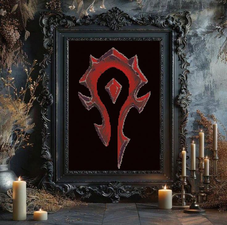 Fantasy Faction Emblem Cross Stitch Pattern PDF, Horde Style Gamer Embroidery Design, MMORPG Inspired Symbol Needlepoint Chart, download - NuttyHappyHobby