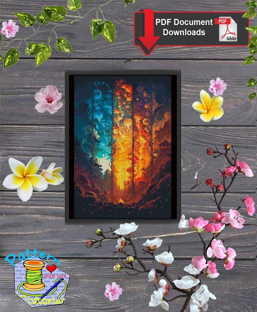 Fantasy Forest Cross Stitch Pattern PDF, Magical Forest Embroidery Design, Mystic Woodland Cross Stitch Fantasy Nature Cross Stitch Download - NuttyHappyHobby