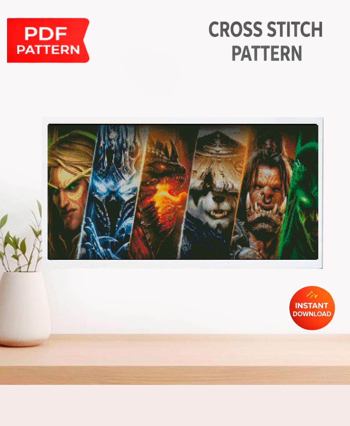 Fantasy Heroes Cross Stitch Pattern PDF, MMORPG Inspired Map Embroidery Design, Gamer World Map Needlepoint Chart, Fantasy Decor download - NuttyHappyHobby