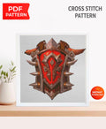 Fantasy Horde Style Shield Cross Stitch Pattern PDF, Dark Faction Gamer Emblem Embroidery Design, MMORPG Inspired Needlepoint Chart,download - NuttyHappyHobby