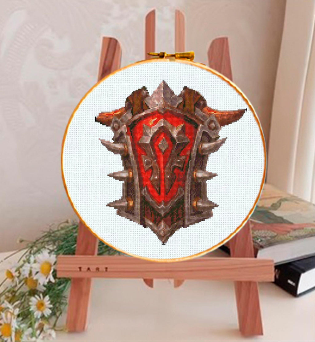 Fantasy Horde Style Shield Cross Stitch Pattern PDF, Dark Faction Gamer Emblem Embroidery Design, MMORPG Inspired Needlepoint Chart,download - NuttyHappyHobby