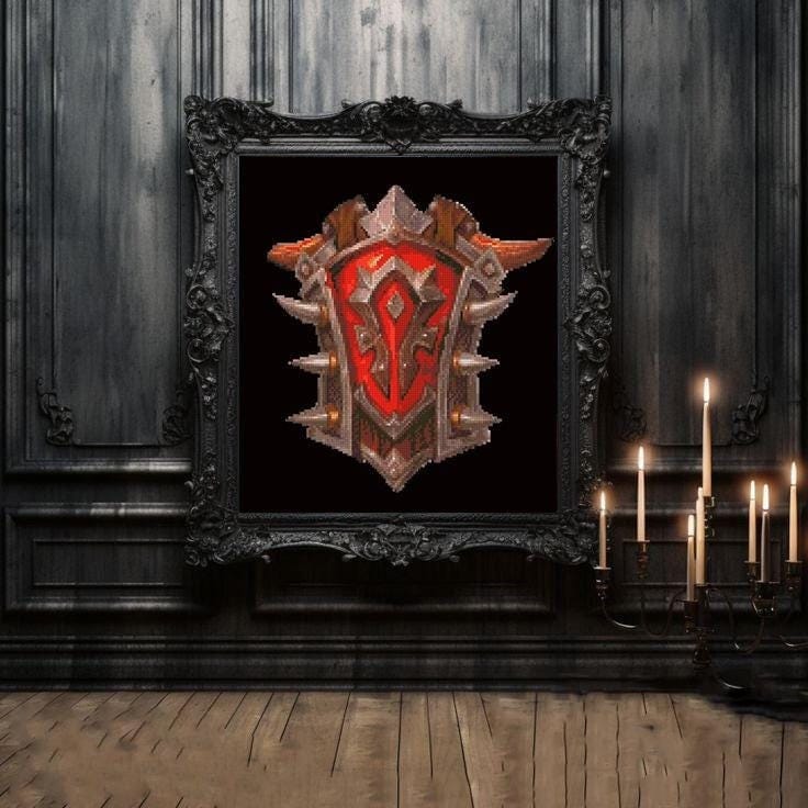 Fantasy Horde Style Shield Cross Stitch Pattern PDF, Dark Faction Gamer Emblem Embroidery Design, MMORPG Inspired Needlepoint Chart,download - NuttyHappyHobby