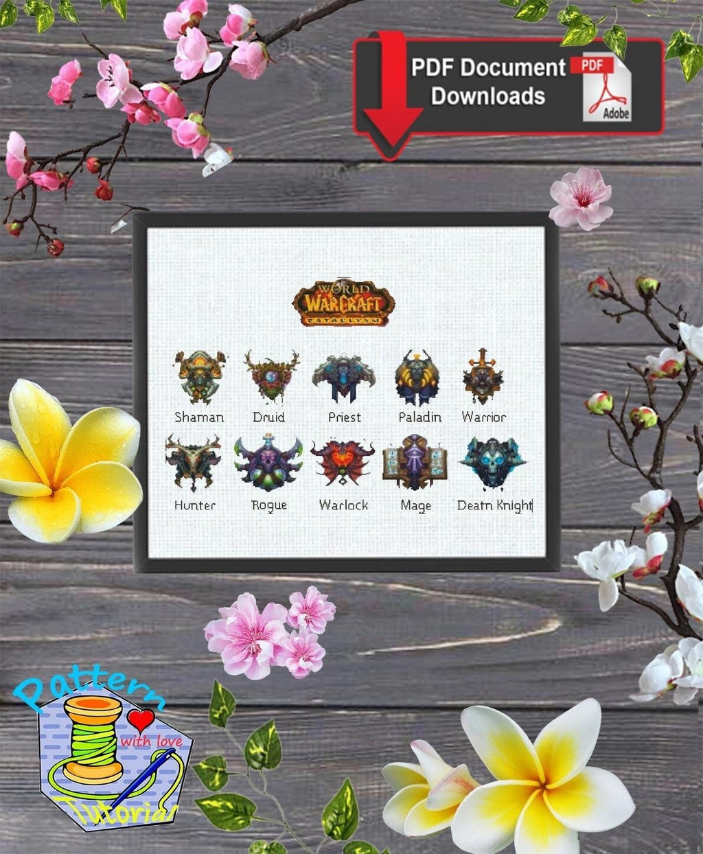 Fantasy MMORPG Class Icons Cross Stitch Pattern Bundle PDF, Gamer Emblems Embroidery Design Set, Fantasy Game Needlepoint Chart, download - NuttyHappyHobby