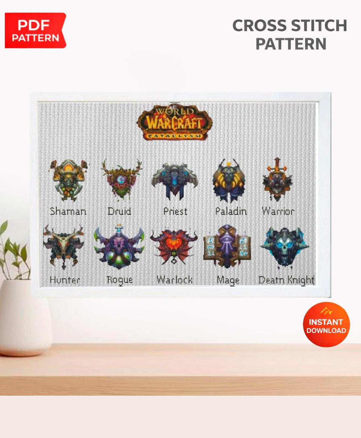Fantasy MMORPG Class Icons Cross Stitch Pattern Bundle PDF, Gamer Emblems Embroidery Design Set, Fantasy Game Needlepoint Chart, download - NuttyHappyHobby