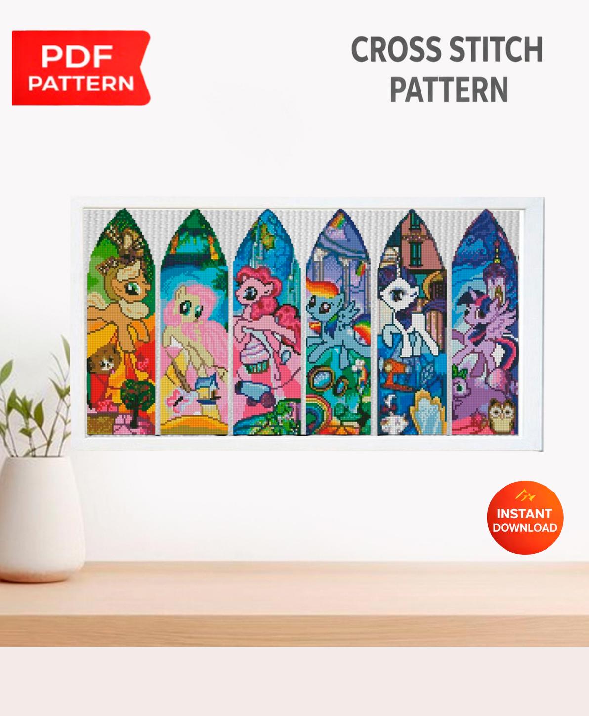 Fantasy Pony Stained Glass Cross Stitch Pattern PDF, Colorful Pony Window Embroidery Design, Cartoon Pony Cross Stitch, 90s cartoons - NuttyHappyHobby