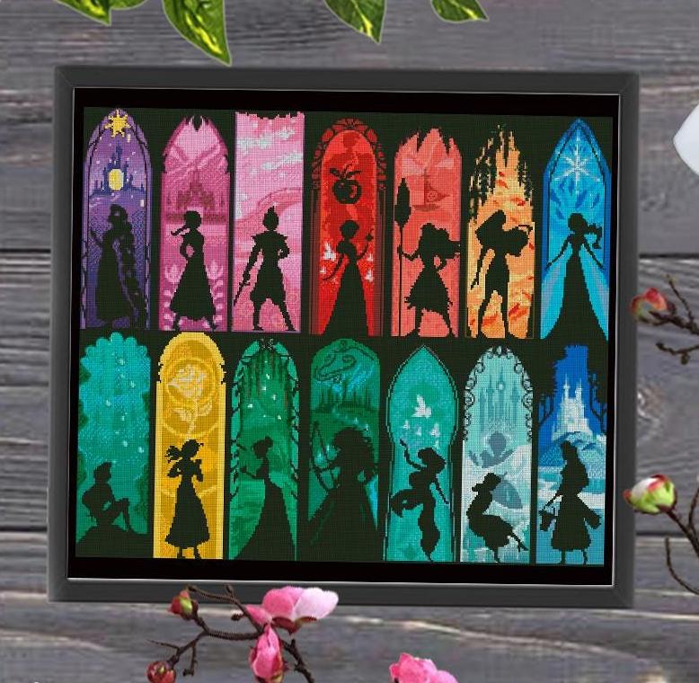 Fantasy Princess Silhouette Cross Stitch Pattern Bundle, Fairy Tale Princess Collection Embroidery PDF,Stained Glass Princess Needlework Set - NuttyHappyHobby