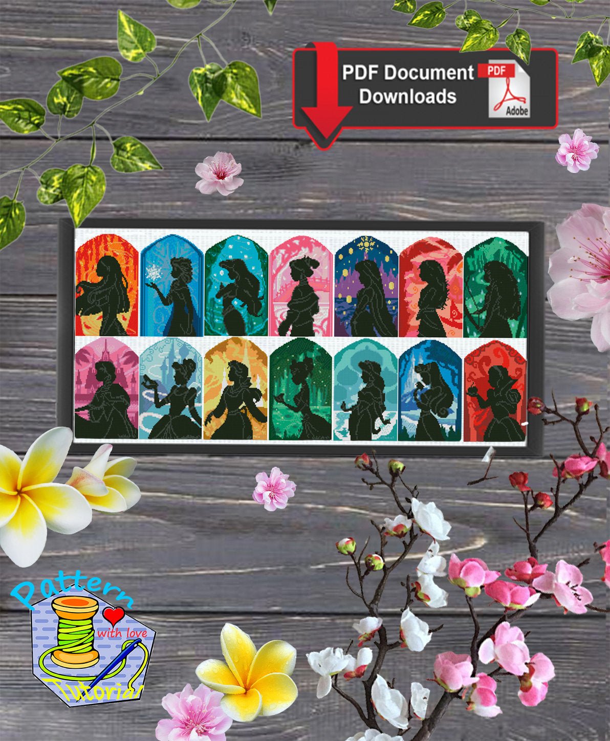Fantasy Princess Silhouette Cross Stitch Pattern Set, Fairy Tale Princess Collection Embroidery PDF, Colorful Princess Window Needlework,90s - NuttyHappyHobby