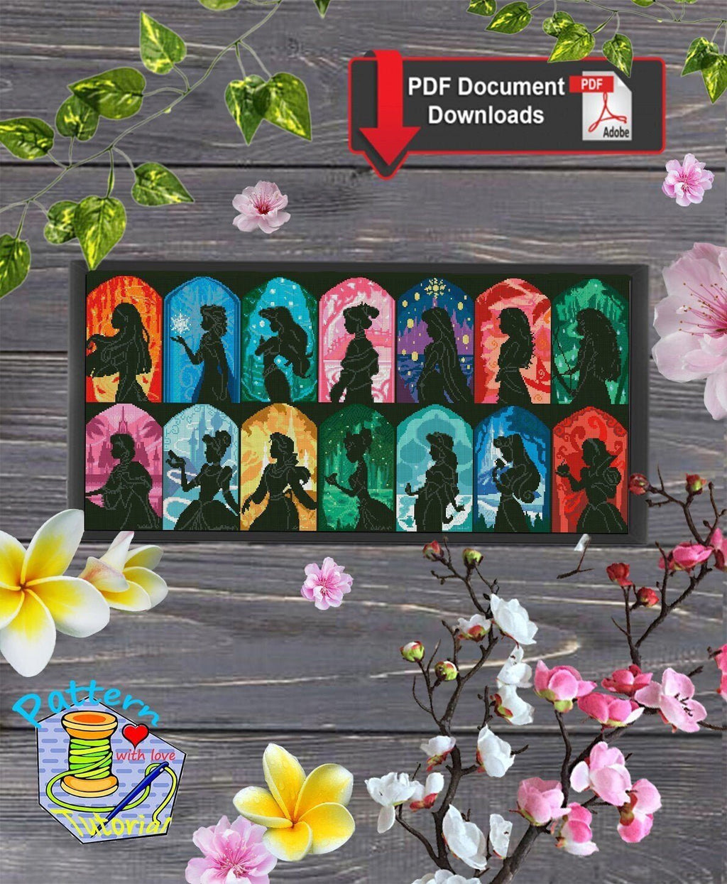 Fantasy Princess Silhouette Cross Stitch Pattern Set, Fairy Tale Princess Collection Embroidery PDF, Colorful Princess Window Needlework,90s - NuttyHappyHobby
