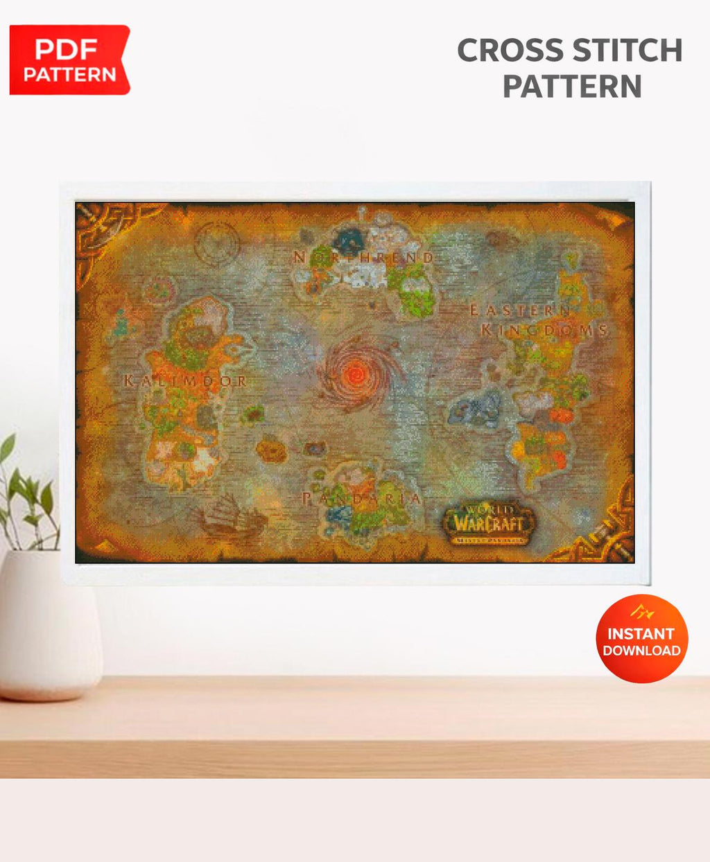 Fantasy World Map Cross Stitch Pattern PDF, MMORPG Inspired Map Embroidery Design, Gamer World Map Needlepoint Chart, Fantasy Decor download - NuttyHappyHobby
