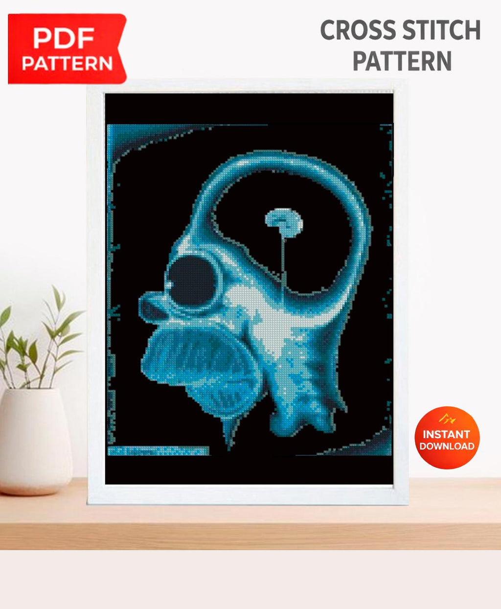 Homer Skull X Ray Cross Stitch Pattern PDF, Cartoon Anatomy Embroidery Design, Funny Medical Wall Art Download, Instant Download, Keeper