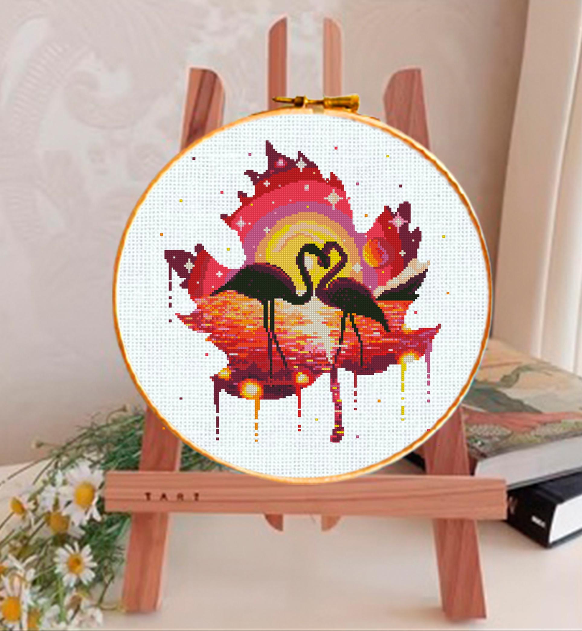 Flamingo Cross Stitch Pattern PDF, Pink Flamingo Embroidery Design, Romantic Bird Art, Tropical Love Flamingos Chart, Modern Needlepoint - NuttyHappyHobby
