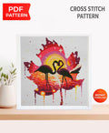 Flamingo Cross Stitch Pattern PDF, Pink Flamingo Embroidery Design, Romantic Bird Art, Tropical Love Flamingos Chart, Modern Needlepoint - NuttyHappyHobby
