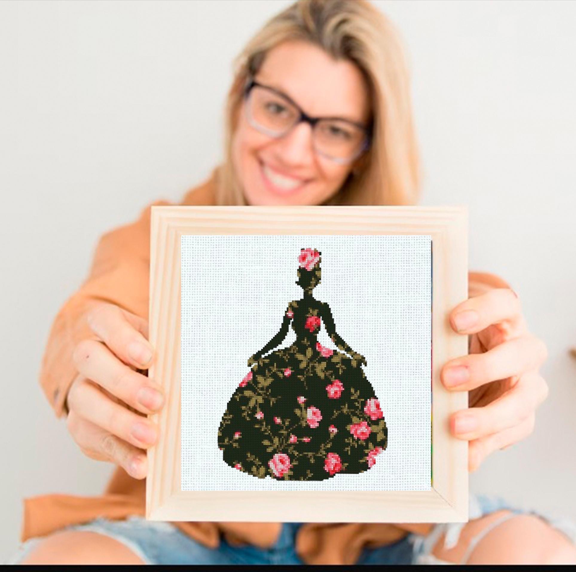 Floral Princess Cross Stitch Pattern PDF, Botanical Princess Silhouette Embroidery Design, Flower Dress Fantasy Needlework, Elegant Princess - NuttyHappyHobby
