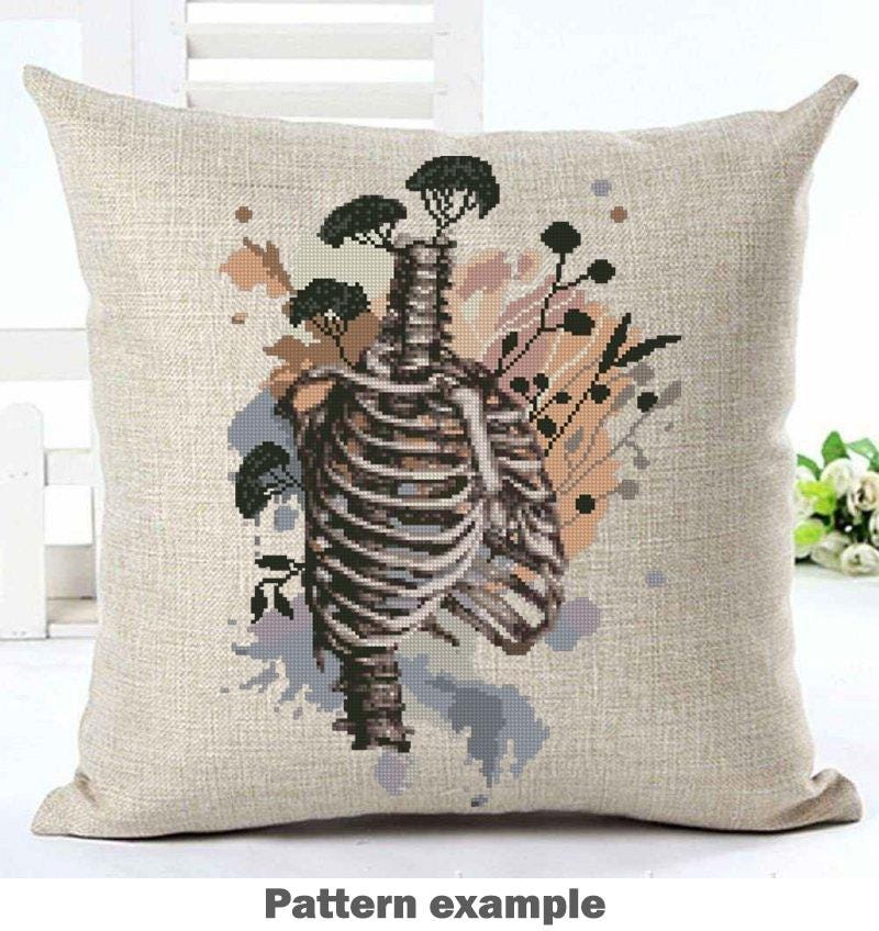 Cross Rib Pattern Floral Rib Cage Cross Stitch Pattern PDF, Botanical Skeleton Embroider ...