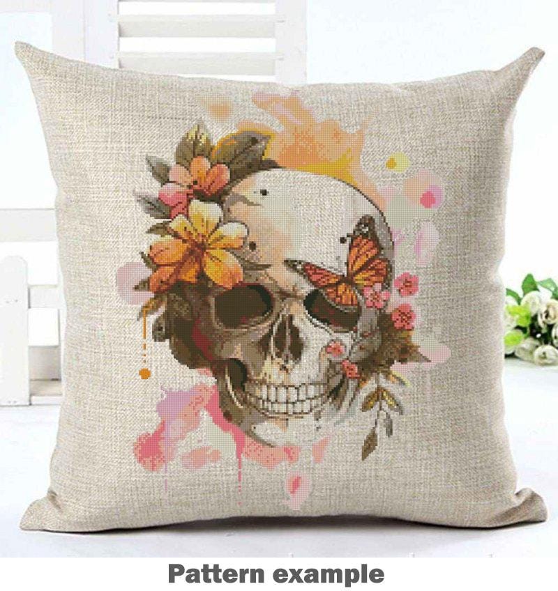 Floral Skull Cross Stitch Pattern PDF, Gothic Embroidery Design, Butterfly Skeleton Art, Dark Academia Decor, Instant Download - NuttyHappyHobby