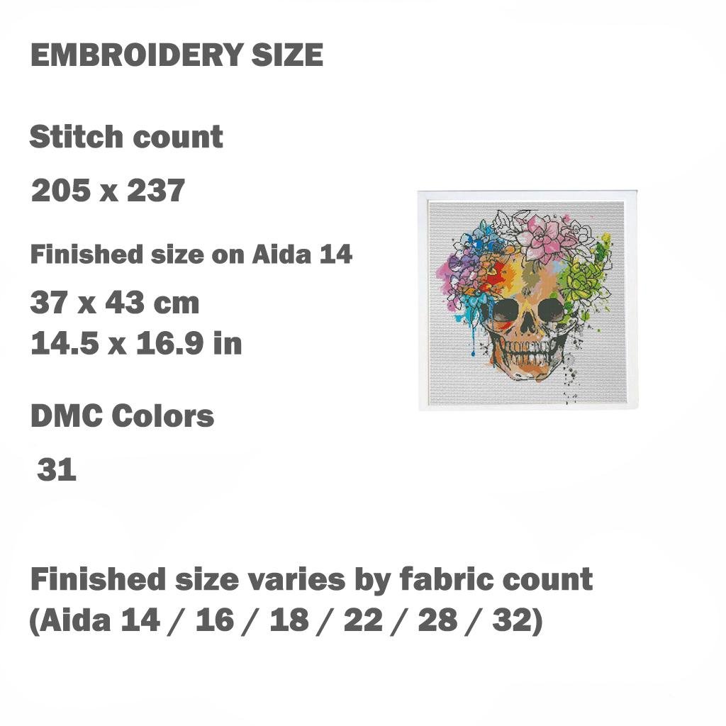 Floral Skull Cross Stitch Pattern PDF, Gothic Skeleton Embroidery Design with Flowers, Dark Academia Wall Art Instant Download - NuttyHappyHobby