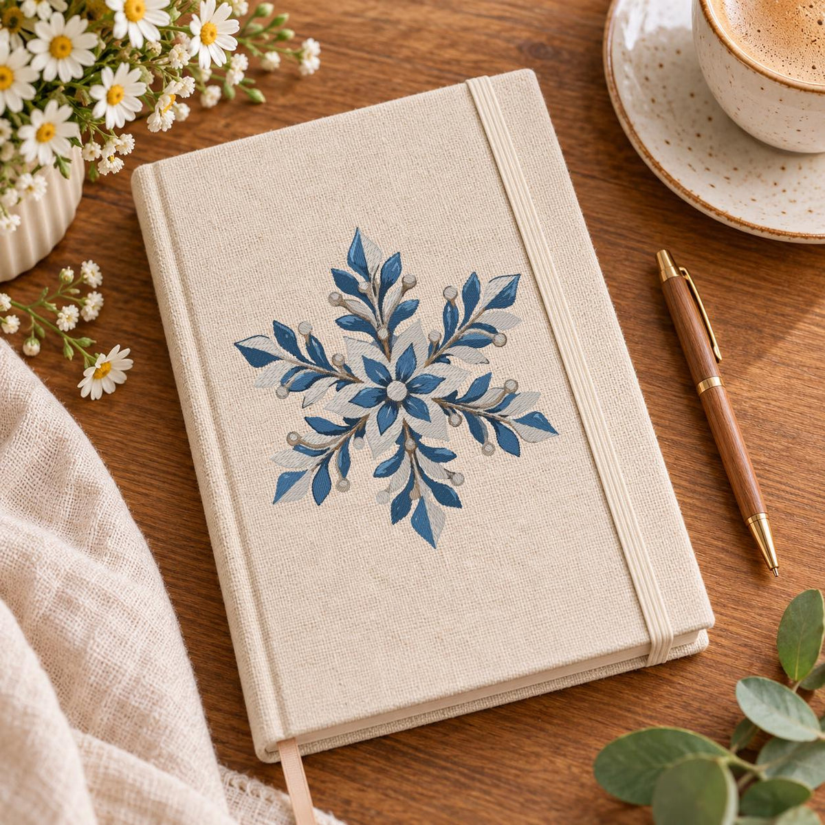 Floral Snowflake Machine Embroidery Design, Blue Christmas Snowflake, Winter PES DST JEF Embroidery File, Instant Download - NuttyHappyHobby