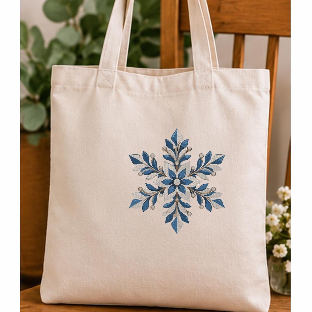Floral Snowflake Machine Embroidery Design, Blue Christmas Snowflake, Winter PES DST JEF Embroidery File, Instant Download - NuttyHappyHobby