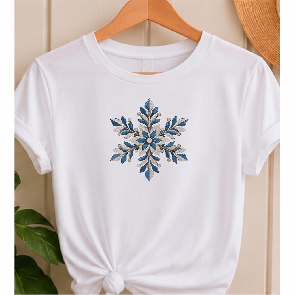 Floral Snowflake Machine Embroidery Design, Blue Christmas Snowflake, Winter PES DST JEF Embroidery File, Instant Download - NuttyHappyHobby