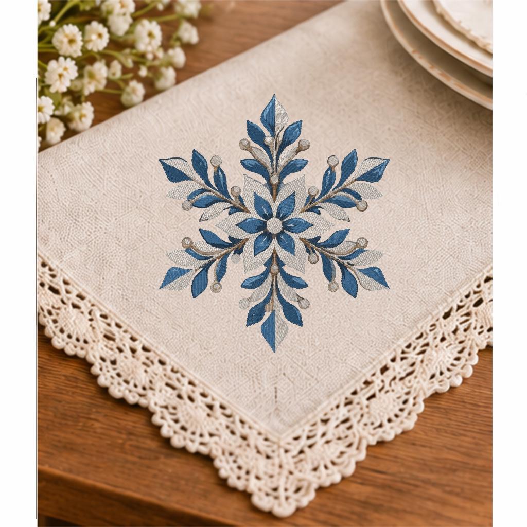 Floral Snowflake Machine Embroidery Design, Blue Christmas Snowflake, Winter PES DST JEF Embroidery File, Instant Download - NuttyHappyHobby