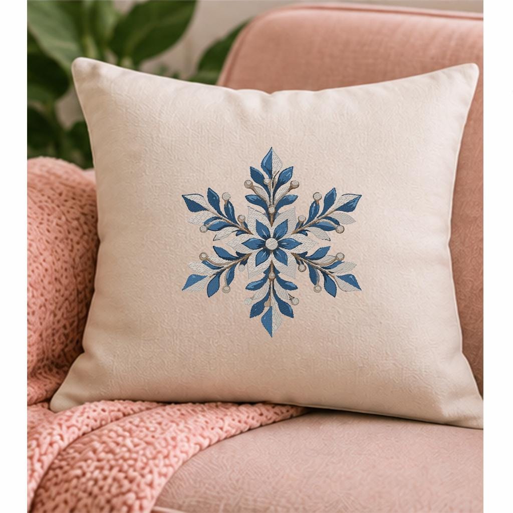 Floral Snowflake Machine Embroidery Design, Blue Christmas Snowflake, Winter PES DST JEF Embroidery File, Instant Download - NuttyHappyHobby
