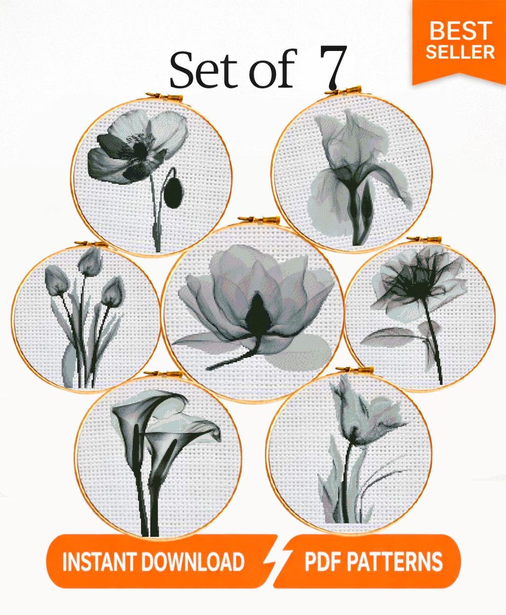 Flower Cross Stitch Pattern Set PDF, Botanical Embroidery Collection, Floral Cross Stitch Bundle, Modern Needlework Designs Instant Download - NuttyHappyHobby