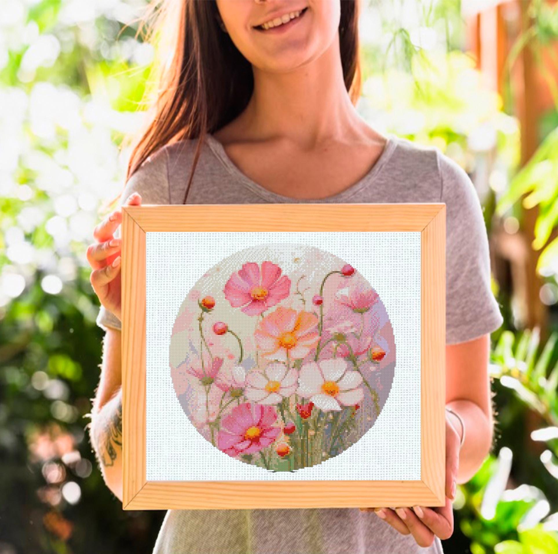 Flower Cross Stitch Pattern Set PDF, Botanical Floral Embroidery Charts, Round Hoop Flower Patterns Bundle, Instant Download Wall Art - NuttyHappyHobby