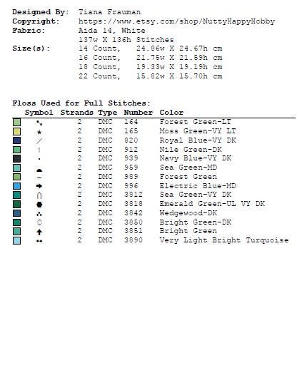 Folk Floral Cross Stitch Pattern PDF, Blue Green Botanical Flowers, Round Hoop Modern Embroidery Chart, Instant Download Needlepoint - NuttyHappyHobby